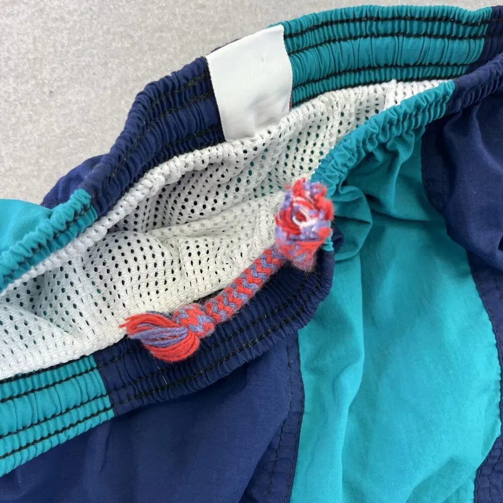 Club Sportswear Swim Trunks USA Made 80s 90s M Teal Navy Unisex Colorblock VTG